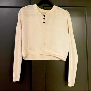 Knit Cropper Sweater w/ Buttons S White